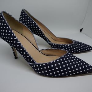 J Crew navy and white polka dot pump